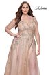 La Femme 31383 Lace-Embellished Ruched V-Neckline Plus Size Dress