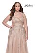 La Femme 31383 Lace-Embellished Ruched V-Neckline Plus Size Dress