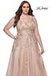 La Femme 31383 Lace-Embellished Ruched V-Neckline Plus Size Dress