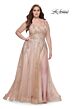 La Femme 31383 Lace-Embellished Ruched V-Neckline Plus Size Dress