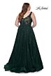 La Femme 31383 Lace-Embellished Ruched V-Neckline Plus Size Dress