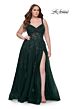 La Femme 31383 Lace-Embellished Ruched V-Neckline Plus Size Dress
