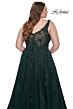 La Femme 31383 Lace-Embellished Ruched V-Neckline Plus Size Dress