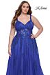 La Femme 31383 Lace-Embellished Ruched V-Neckline Plus Size Dress