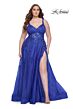 La Femme 31383 Lace-Embellished Ruched V-Neckline Plus Size Dress