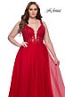 La Femme 31394 Plunging V-Neckline Illusion Bodice Plus Size Dress