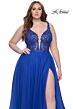 La Femme 31394 Plunging V-Neckline Illusion Bodice Plus Size Dress
