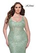 La Femme 31535 Soft Scoop Neckline Lace Illusion Rear Plus Size Dress