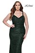 La Femme 31982 Beaded Lace Applique Deep V-Neckline Plus Size Dress
