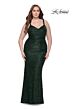 La Femme 31982 Beaded Lace Applique Deep V-Neckline Plus Size Dress