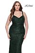 La Femme 31982 Beaded Lace Applique Deep V-Neckline Plus Size Dress