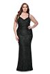 La Femme 31982 Beaded Lace Applique Deep V-Neckline Plus Size Dress