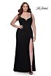 La Femme 32190 Notched Neckline Exposed Lace-Up Back Plus Size Dress