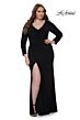 La Femme 32191 Long Sleeves Ruched Crisscross Bodice Plus Size Dress
