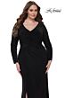 La Femme 32191 Long Sleeves Ruched Crisscross Bodice Plus Size Dress
