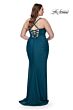 La Femme 32195 Straight Neckline Lace-Up Back Plus Size Dress