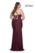 La Femme 32195 Straight Neckline Lace-Up Back Plus Size Dress