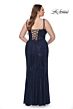 La Femme 32243 Rhinestone Fishnet Corset-Style Bodice Plus Size Dress