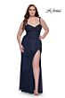 La Femme 32243 Rhinestone Fishnet Corset-Style Bodice Plus Size Dress
