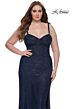 La Femme 32243 Rhinestone Fishnet Corset-Style Bodice Plus Size Dress