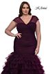 La Femme 32389 Cap Sleeve Illusion V-Neck Plus Size Dress