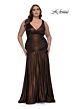 La Femme 33021 Metallic Fit And Flare High Slit Plus Size Dress