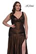 La Femme 33021 Metallic Fit And Flare High Slit Plus Size Dress