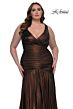 La Femme 33021 Metallic Fit And Flare High Slit Plus Size Dress