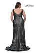 La Femme 33021 Metallic Fit And Flare High Slit Plus Size Dress