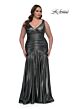 La Femme 33021 Metallic Fit And Flare High Slit Plus Size Dress