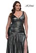 La Femme 33021 Metallic Fit And Flare High Slit Plus Size Dress