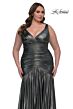 La Femme 33021 Metallic Fit And Flare High Slit Plus Size Dress
