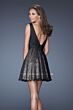 La Femme 19403 Black V-Neckline Ruched Dress