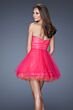 La Femme 19461 Hot Pink Beaded Sweetheart Neck Ruched Dress