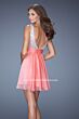 La Femme 19714 Coral Pink Chiffon Skirt Bateau Neck Dress