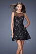 La Femme 19842 Black Illusion Neckline with Pocket Dress