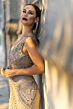 Lara 29499 Front Slit Plunging Neck Dress