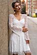 Lara 33414 Illusion Sleeves V-Neck Short Wedding Dress