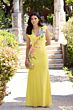 Mac Duggal 13249 Cap Sleeve Floral Applique Yellow Jersey Dress