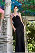 Mac Duggal 21084 V-Neck Floral Strap Black Jersey Dress