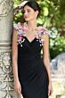 Mac Duggal 21084 V-Neck Floral Strap Black Jersey Dress