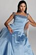 Mac Duggal 2337 Floral Applique Neck Blue Satin Dress