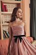 Mac Duggal 56184 Ruched Bodice Velvet Bow Rose Pink Dress