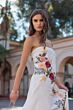 Mac Duggal 9498 Floral-Embroidered Strapless White Dress