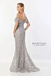 Montage by Mon Cheri M2238 Beaded Waist Drape Sleeve Dress