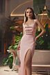 Mac Duggal 2293 High Slit Beaded Bow Blush Dress