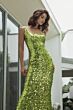 Mac Duggal 27838 Scoop Neck Fitted Apple Green Sequin Dress