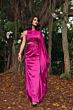 Mac Duggal 49898 Cutout Midriff Magenta Cape Sleeve Dress