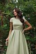 Mac Duggal 56402 Cap Sleeve Satin Beaded Neck Dress