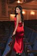 Mac Duggal 49913 Halter Neck Cowl Back Rosette Satin Dress